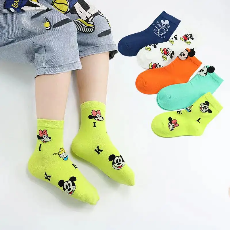 

5Pairs/Lot 1-15Y Mickey Mouse Baby Socks Girls Anime Sweat Donald Cotton Cute Boys Socks Summer Autumn Baby Clothes Accessories