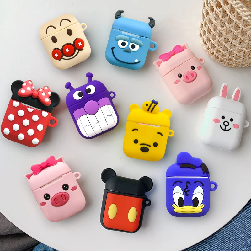 

For AirPods 1 2 Case Cute Cartoon Protective Cover Wireless Earphone Cases for Apple Air Pods 2 Headphone Sleeve Pouch with Hook