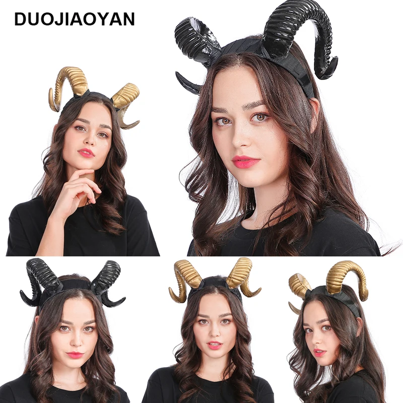 DUOJIAOYAN новые головные уборы на Хэллоуин зло косплей фестиваль овечий Рог головная