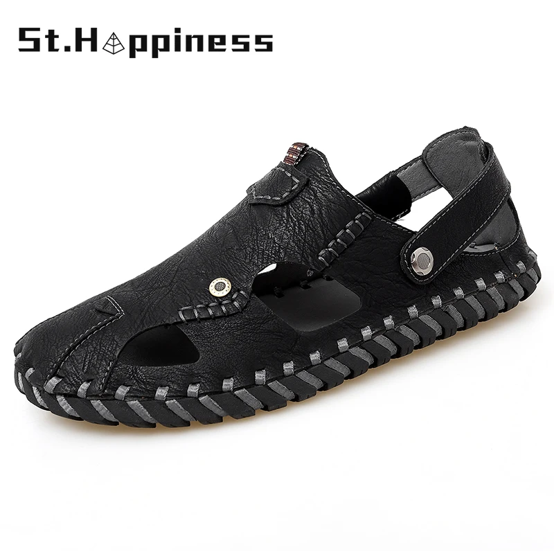 New 2021 Summer Men Leather Sandals Fashion Handmade Beach Sandals Outdoor Comfortable Wading Shoes Roman Slippers Big Size