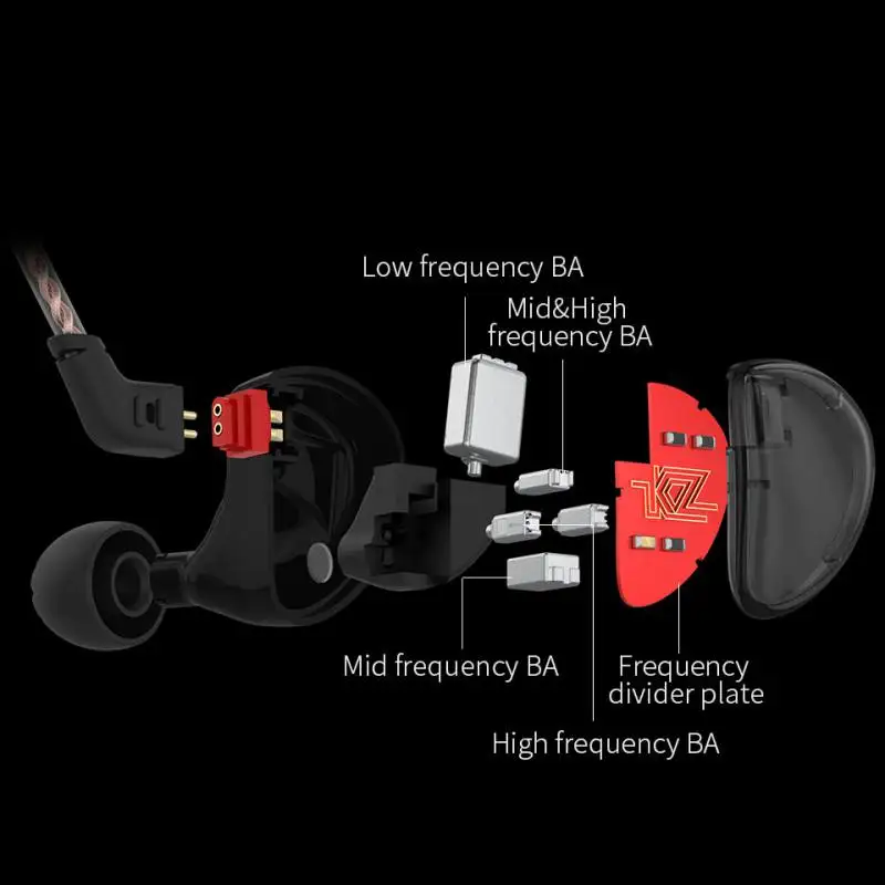 Плотным верхним ворсом KZ AS10 спортивные наушники 5 излучателю с уравновешенным якорем в ухо наушники Hi-Fi монитор с басом наушники с 2 pin кабель для мобильных телефонов