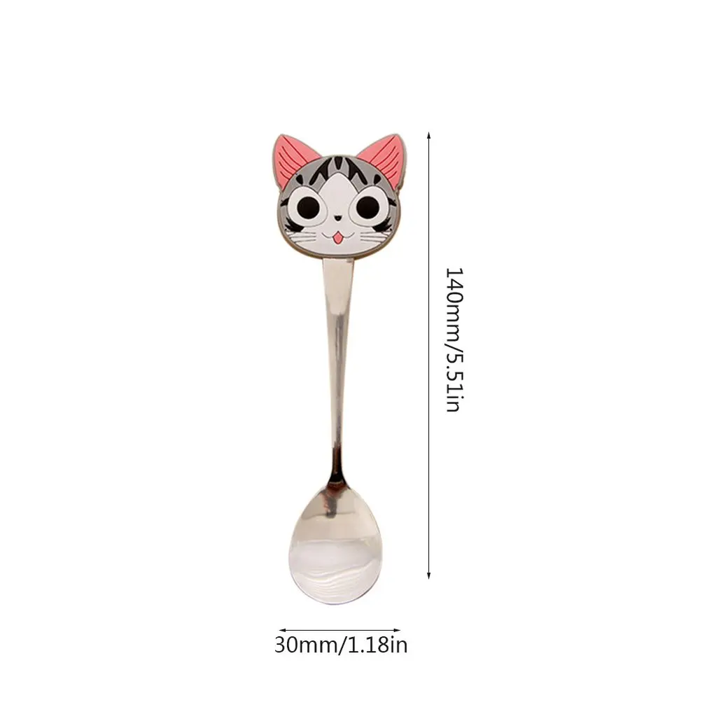 Высококачественная мультяшная ложка из нержавеющей стали, милая ложка с силиконовой ручкой, детская ложка, стильная ложка-миксер для кофе - Цвет: Cheese cat