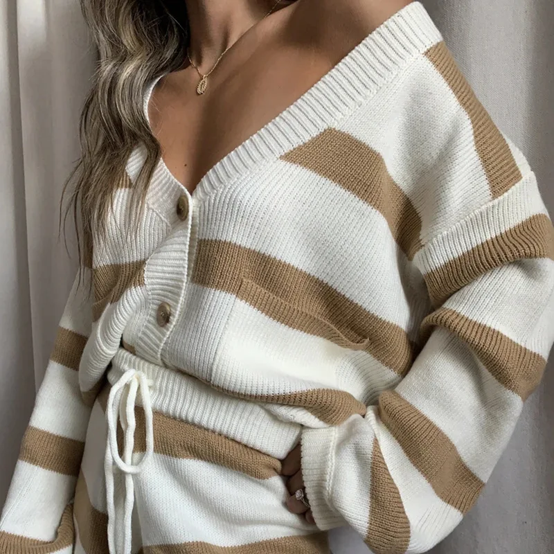 Tossy Casual Knit Sweater 2 Piece Homewear Sets For Women Suit Knitted Oversized Cardigan And Shorts Set Mujer Sleepwear track suit set