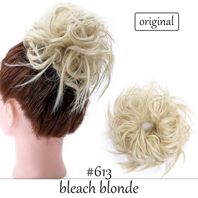 HAIRRO 80g Straight Donut Chignon Hairpieces Synthetic Ombre Elastic Updo Chignon Fluffy Messy Scrunchies Hair Bun For Women bleach blonde-45g