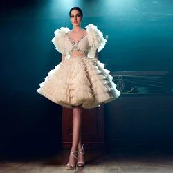 Fashion Luxury Two Piece Fluffy Short Prom Dress Rhinestone Tulle Tiered Ball Gowns Women Cocktail Party Gowns Custom Made