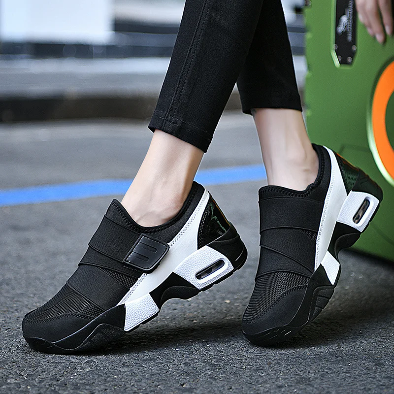 Women Tennis Shoes Breathable Hook Loop Sneakers Air Cushion Shoe Non-slip Female Height Increase Footwear Outdoor Walk Gym Shoe women sports shoes