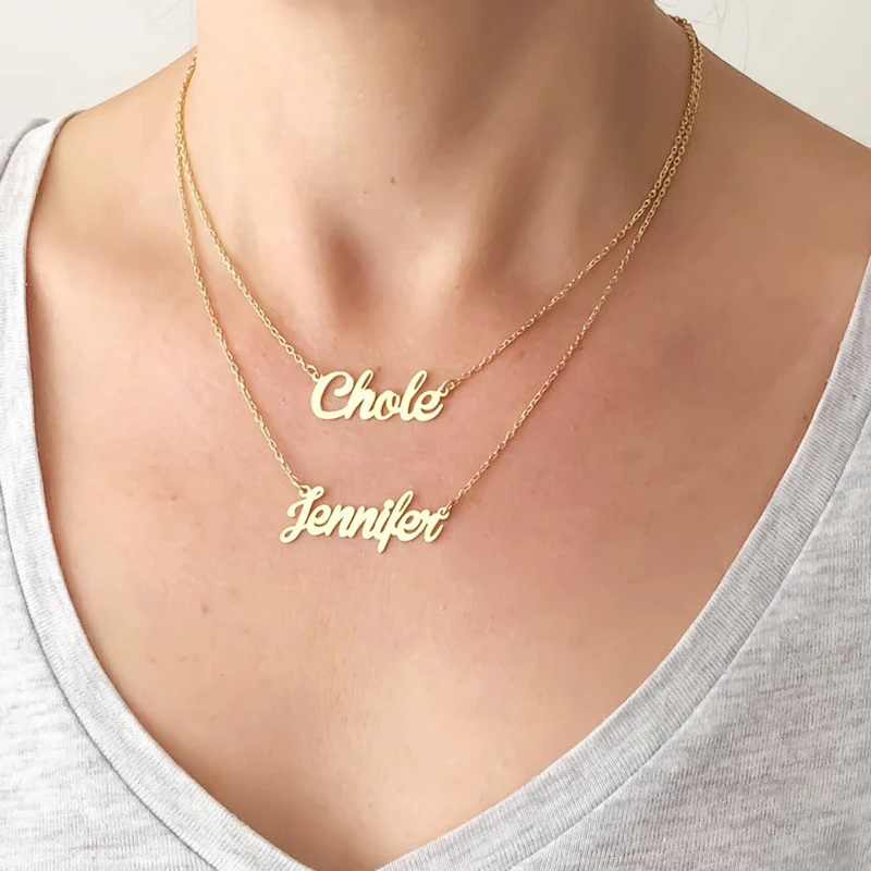 Collares de doble capa con nombre personalizados para mujer, joyería collar con colgante de dos nombres personalizado, regalos de amistad|Personalizado Collares| - AliExpress