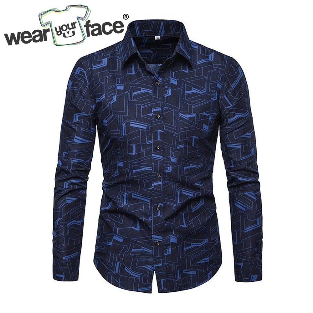 

Abstract Geometry Pattern 3D All Over Printed Hawaiian Casual Button Up Dress Shirts Full Sleeve Streetwear Men Clothing