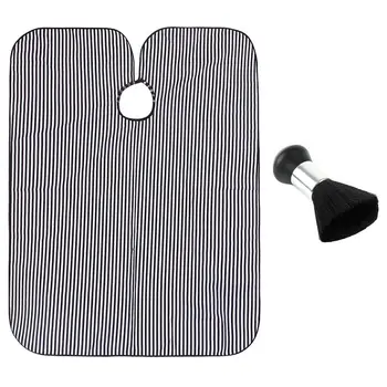 

Black White Stripe Hairdressing Cape Waterproof Haircut Cape Hair Cutting Cloak Haircut Gown for Men Women with Brush