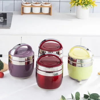 

Insulation Lunch Box Two-layer Adult Carrying Pot White-collar Portable Red Stainless Steel Creative Student Lunch Box Double