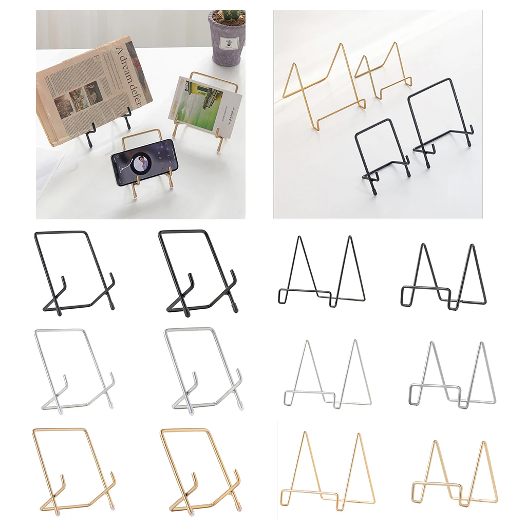 Desktop Square Iron Essel Plate Display Stand Picture Frame Holder Wrought Iron Picture Frame Holder Mini Table Easel Stand