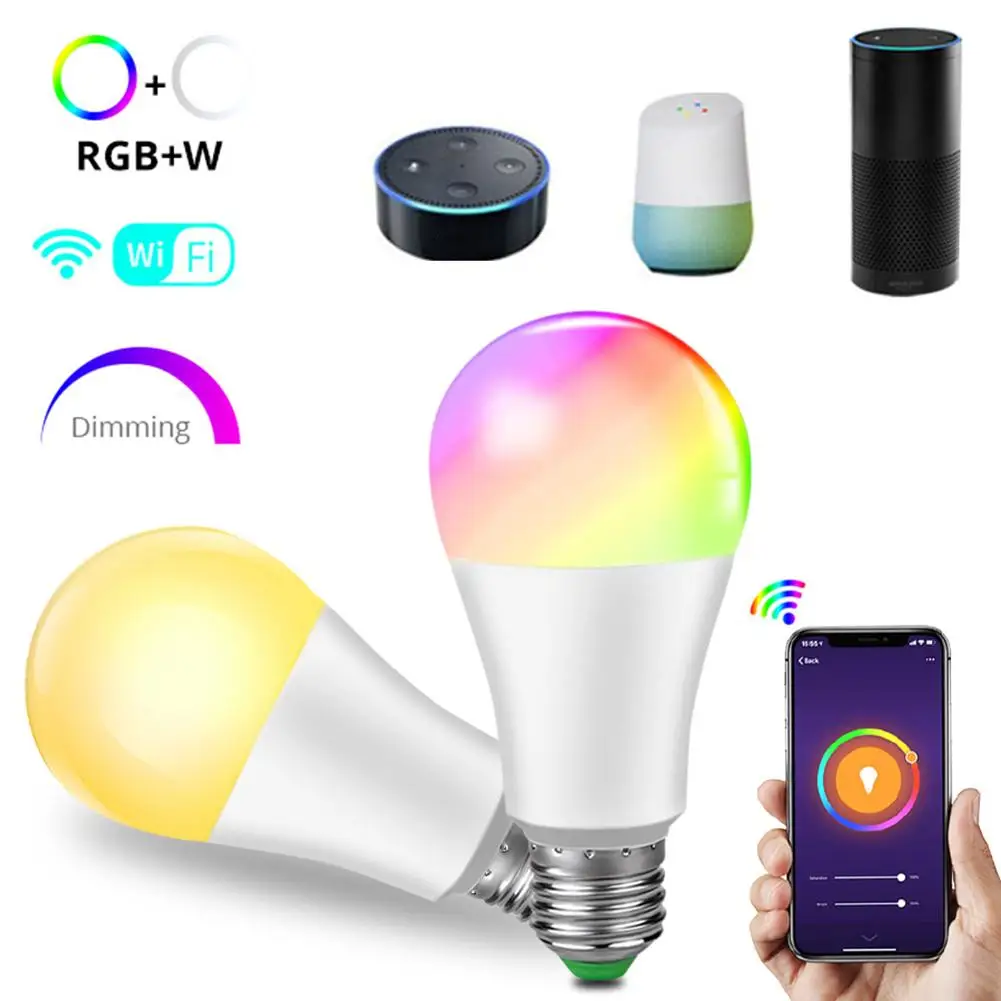 Trabalho com Alexa Lâmpada de Controle Rgb + Branco v para a Sala de Casa Inteligente Wi-fi Lâmpada Regulável E27 Led – Google Timer Romote 85-265 15 w
