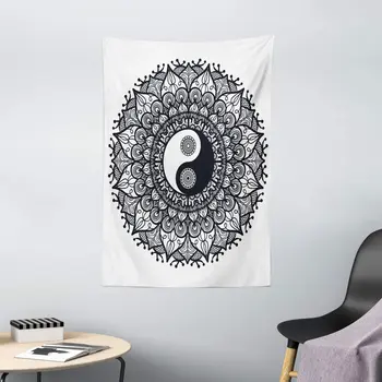 

Ying Yang Tapestry Bohemian Style Tao in Floral Mandala Design Mehndi Wall Hanging for Bedroom Living Room