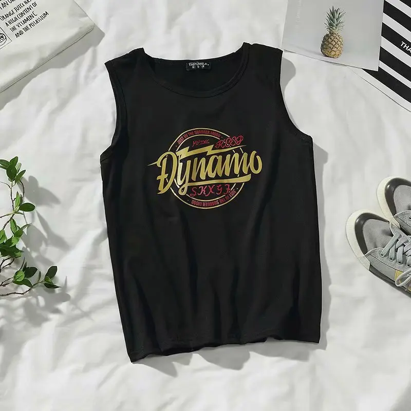 

New Style Summer New Style Hong Kong Style Couples T-shirt English Printed Sleeveless Waistcoat Men Beach Khan Sports Vest
