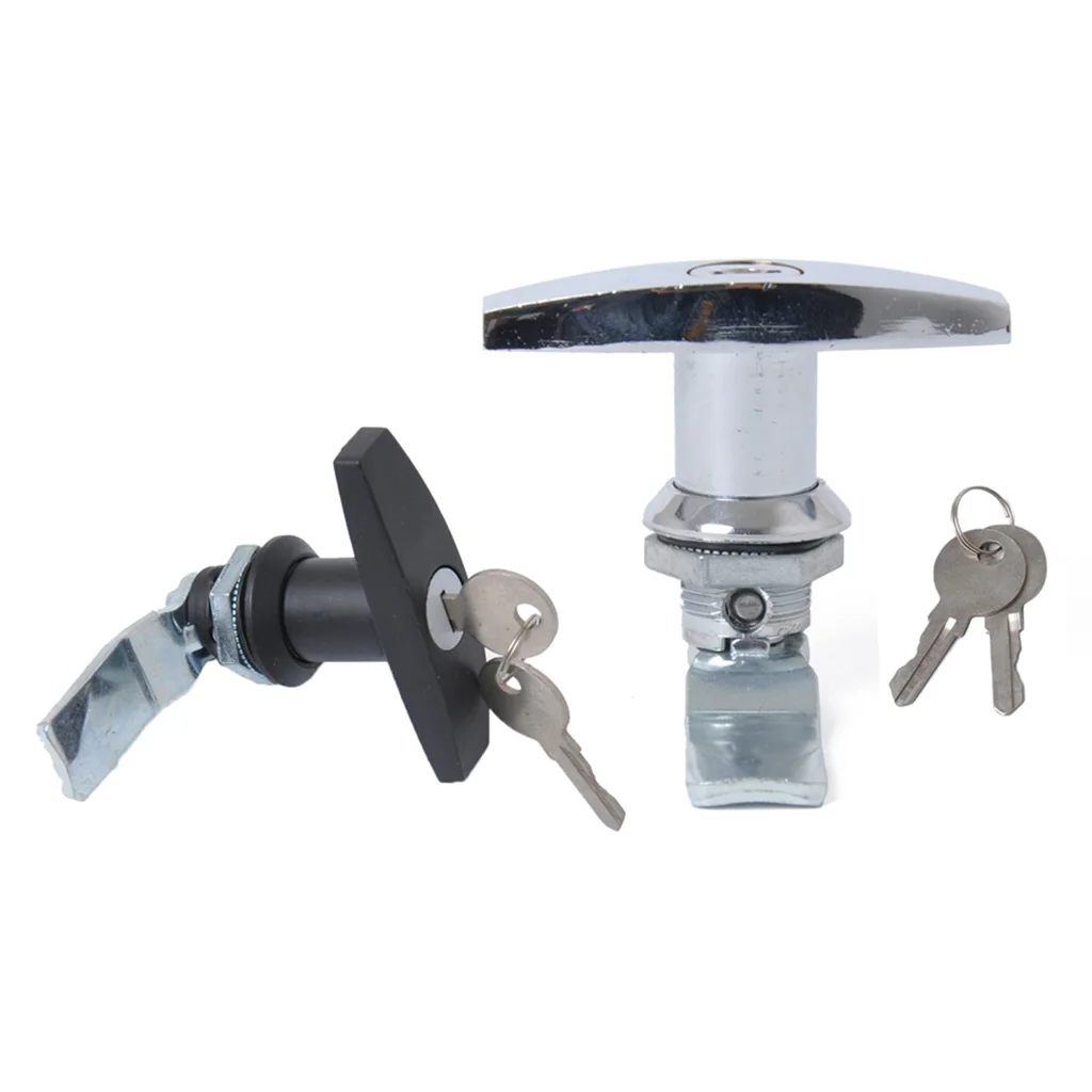 2 Pack Keyed Garage Door Lock T -Handle Assembly for  Trailer Caravan RV Toolbox - Chrome+ Black
