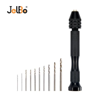 

JelBo 10pcs Mini Micro Aluminum Hand Drill With Keyless Chuck +10x High Speed Steel Twist Drills Rotary Tools Wood Drilling