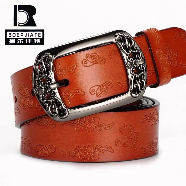 Genuine Leather Belts for Women Second Layer Cowskin Woman Belt Vintage Pin Buckle Strap Jeans Orange