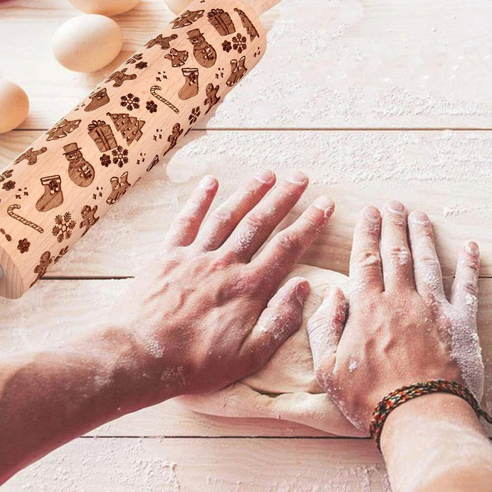 DIY рождественская тисненая Скалка дерево торт печенье, фондан, пирог выпечки Кондитерские инструменты пряники Лось Снежинка ролик для резьбы по дереву