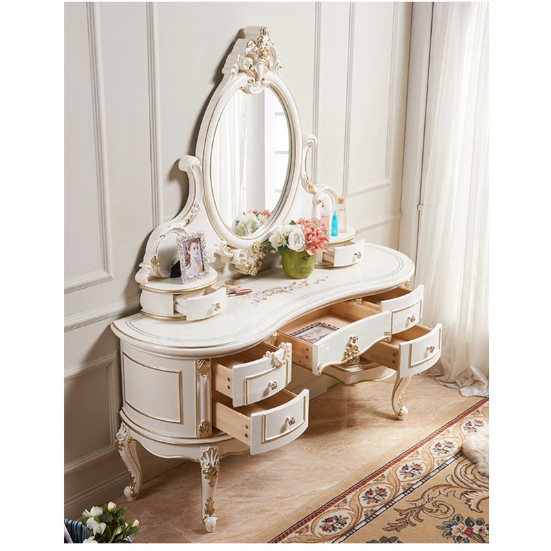 Зеркало Золотой белый деревянный туалетный набор макияж стол комод 7 ящиков+ стул