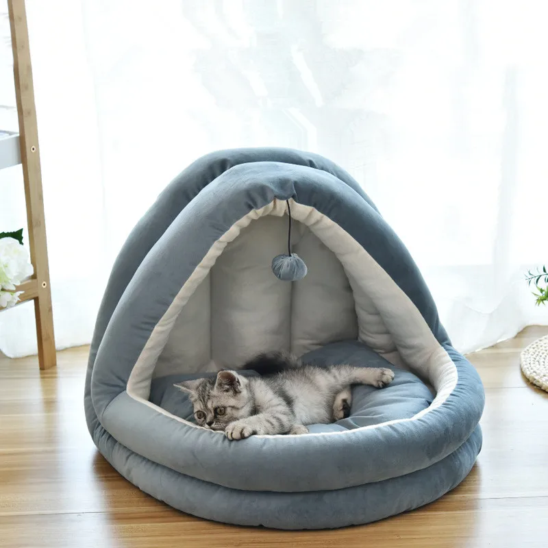 Роскошная зимняя одежда для собак, кровати для маленьких собак, мягкая хлопковая будка для питомца, прекрасный кот, кровать, изделия для домашних кошек, кровать котенка - Цвет: Grey