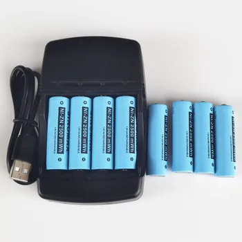 

8PCS 1.6V USB AA rechargeable battery 2500mwh Ni-Zn NiZn cell 4 slots Charger replace for 1.2V ni-mh battery