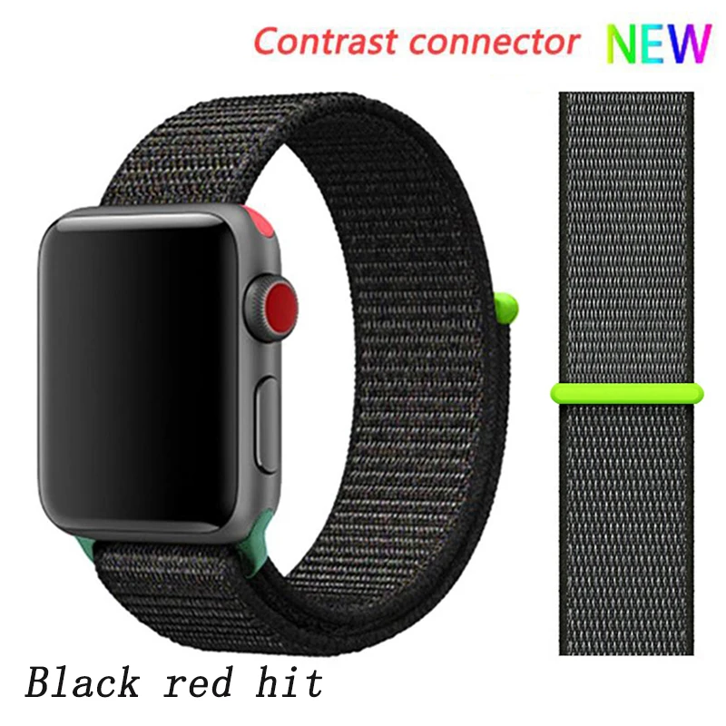 Black red 4 hit Ремешок для apple watch 5 4 band correa apple watch 42 мм 44 мм 38 мм 40 мм iwatch series 5 4 3 2 1 нейлоновый браслет pulseira - Цвет ремешка: Black red 4 hit