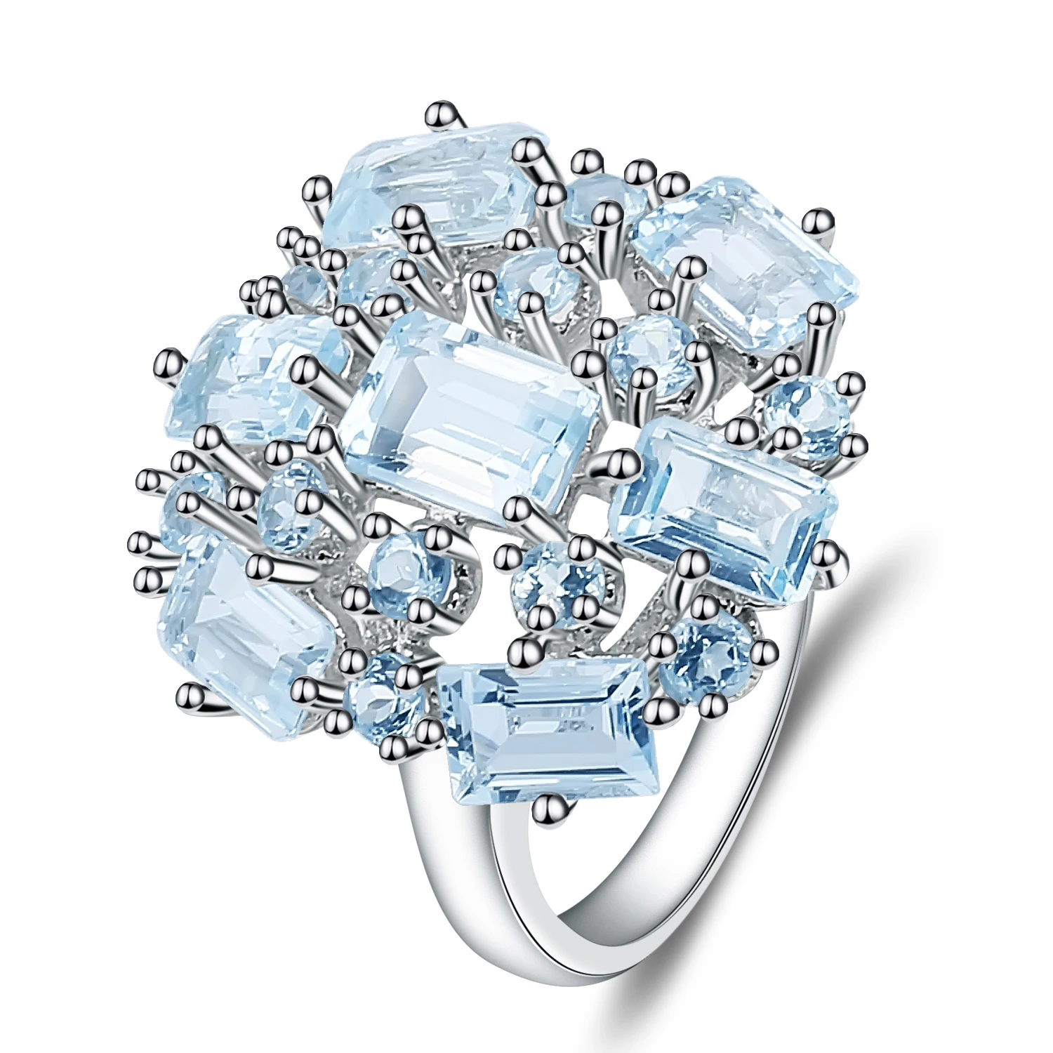 

GEM'S BALLET Sky Blue Topaz Natural Gemstone Rings Genuine 925 Sterling Silver Wedding Engagement Jewelry For Women Gift