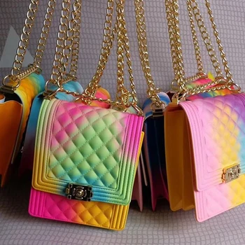 

2020 Summer New Women's Bags Fashion Lingge Colorful Chain Small Square Bag Jelly Diagonal Span Match