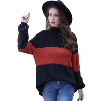 

Turtleneck Striped Sweater Women Autumn Winter New Fashion Loose Large Size OL Commuting Knitted Pullover Jumper Col Roul Femme
