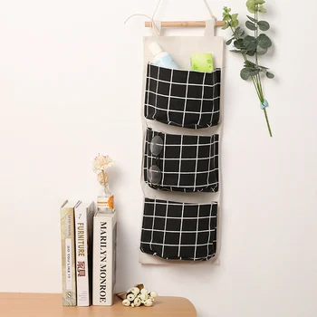 

Hanging Storage Bag, Wall Mounted 3 Bags Nursery Bag Over The Door Storage Pockets Fabric Wall Door Closet Hanging Organizer