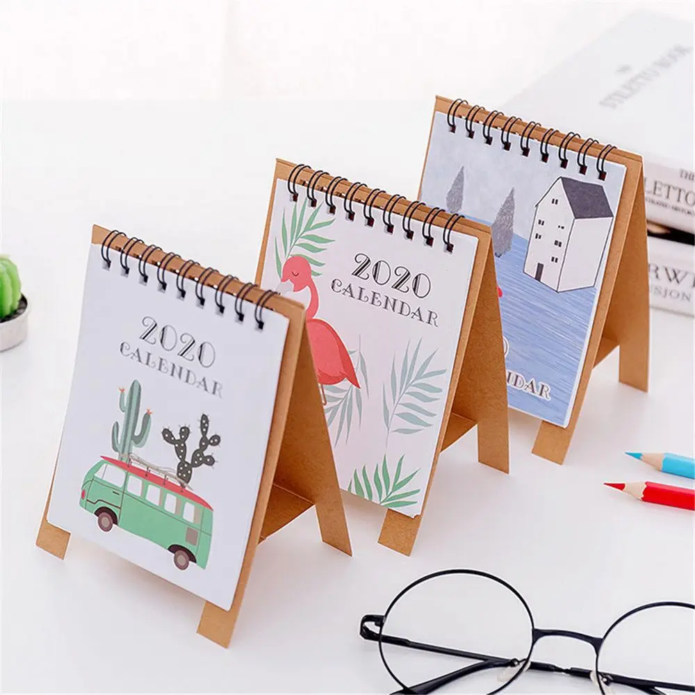 1PC Cute Cartoon Flamingo Desktop Calendar Mini Daily Schedule Table Planner Yearly Agenda Organizer School Office Supplies