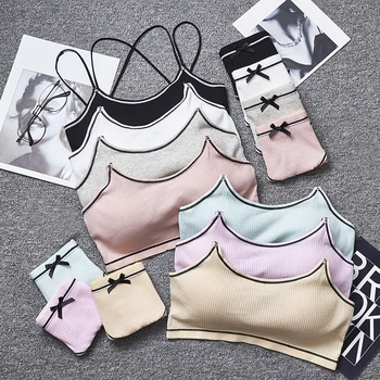 

2020 Cotton Thin Screw Thread Push Up Bra Set Japanese Lingerie Set Beauty Back Women Bra Panties Set Comfort Underwear