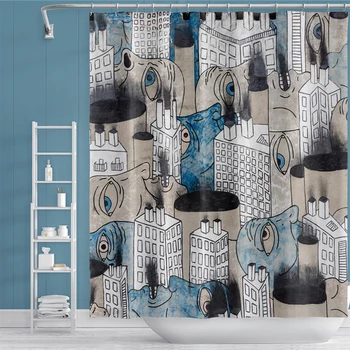

Waterproof Shower Curtains Geometric Print Scenery Bathroom Curtains Bath Screen Polyester Bath Curtains for Bathroom Decor