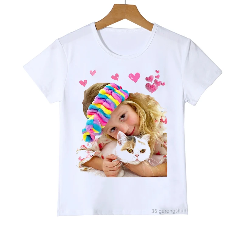 Kawaii Girls T-Shirts Cute Nastya Cartoon Print Girls Clothes Summer Kids T Shirts Fashion Baby Tshirt White Camisole Shirt Tops children's t shirt design	