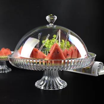 

High Base Plate Lid Sampling Plate Plastic Transparent Snack cake fruit Acrylic Trial tray Household round Circle Candy Dish