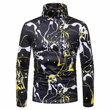 

Men Autumn Long Sleeve High-neck 3D Print Bottoming Shirt Simple Print shirts men dress hawaiian plus size camisa masculina