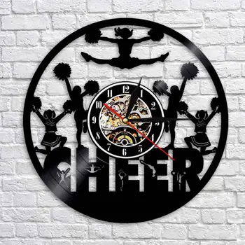

Vinyl Decorative Wall Bell Cheerleader Dance Girl Vinyl Record Hanging Clock Art Gift