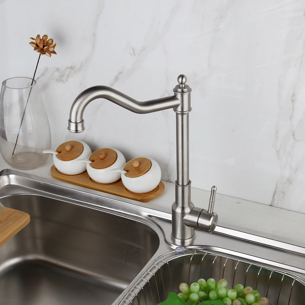 KEMAIDI Nickel Brushed Kitchen Faucet Single Hole Roatation Rotating Handle Cold And Hot Water For Kitchen And Bathroom Basin