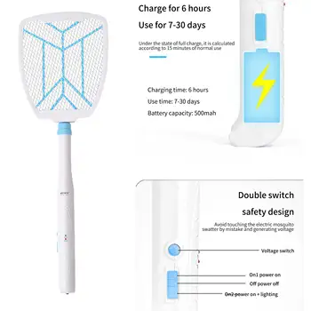 

Summer Racket Electric Mosquito Swatter Fly Killer Mesh Handheld Ultrathin Rechargeable Retractable Foldable Safe Office