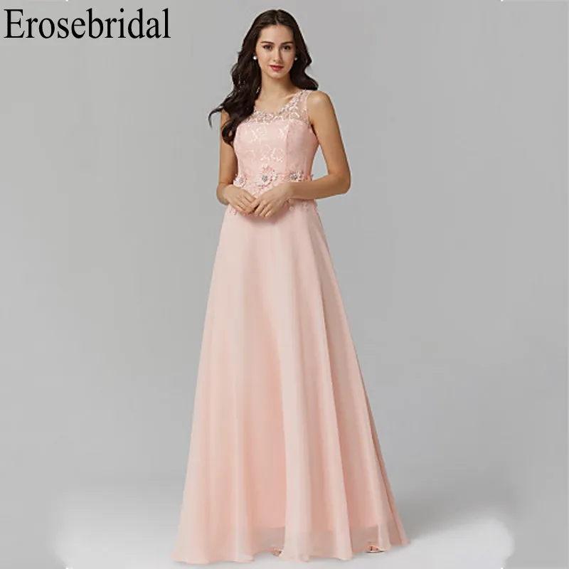 Erosebridal розовое вечернее платье элегантные платья для вечеринки длинный кружевной лиф с молнией сзади шифоновое вечернее платье длинное