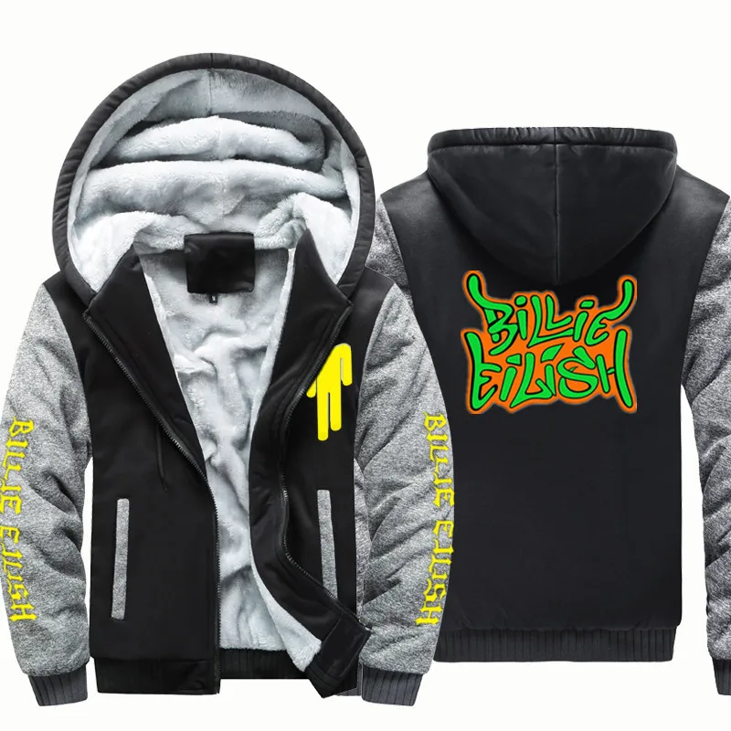 5Dark gray black Утолщенная Billie Eilish, модные брендовые толстовки для мужчин s, зимняя утолщенная толстовка с капюшоном для мужчин, Толстовка для мужчин в стиле хип-хоп, пальто на молнии - Цвет: 5Dark gray black