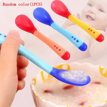

1pcs Baby Temperature Sensing Tableware Safety Soft Feeding Flatware Baby Kids Learning Dishes Baby Feeding Tableware
