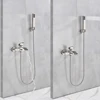 Golden Bathtub Faucet Brass Wall Mounted Waterfall Tub Spout Bathroom Shower Faucets Crane With Handshower Cold Hot Mixer Taps 2