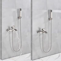 Golden Bathtub Faucet Brass Wall Mounted Waterfall Tub Spout Bathroom Shower Faucets Crane With Handshower Cold Hot Mixer Taps 2