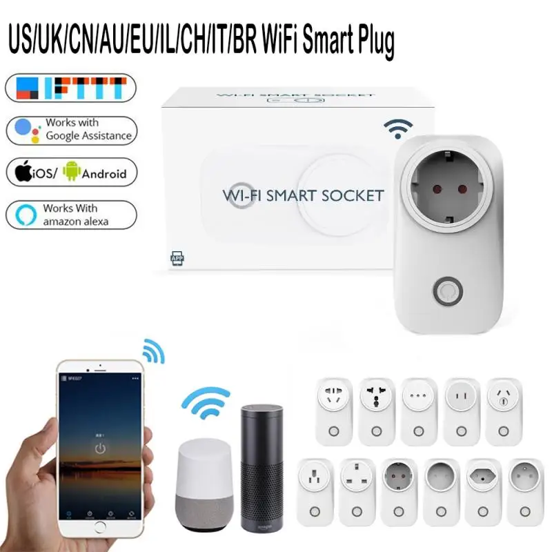 Умная розетка с вилкой Wi-Fi US/UK/CN/AU/EU/IL/CH/IT/BR светильник выключателем таймер 220 В