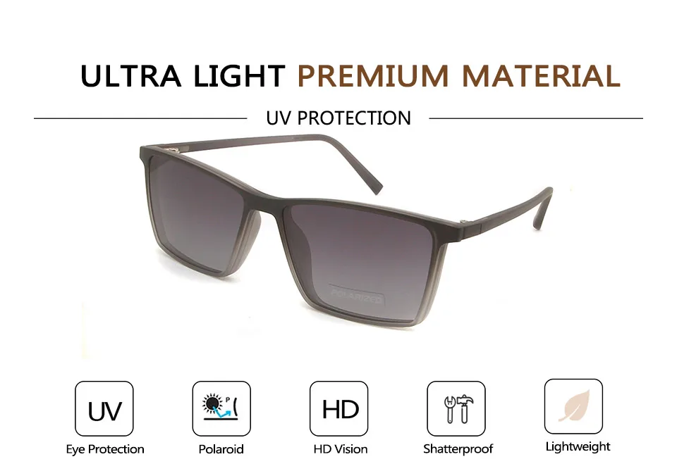 Ультра светильник Wo мужские очки с магнитным зажимом солнцезащитные очки TR90 поляризованные Квадратные Солнцезащитные очки для мужчин UV400 oculos