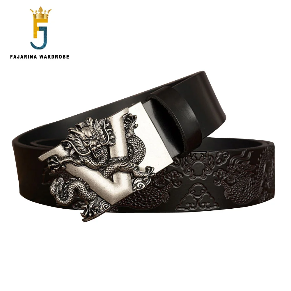 FAJARINA Unique Design Dragon Pattern Automatic Buckle Belts Men Men's Carving Technology Genuine Strap Cowhide Belt N17FJ848