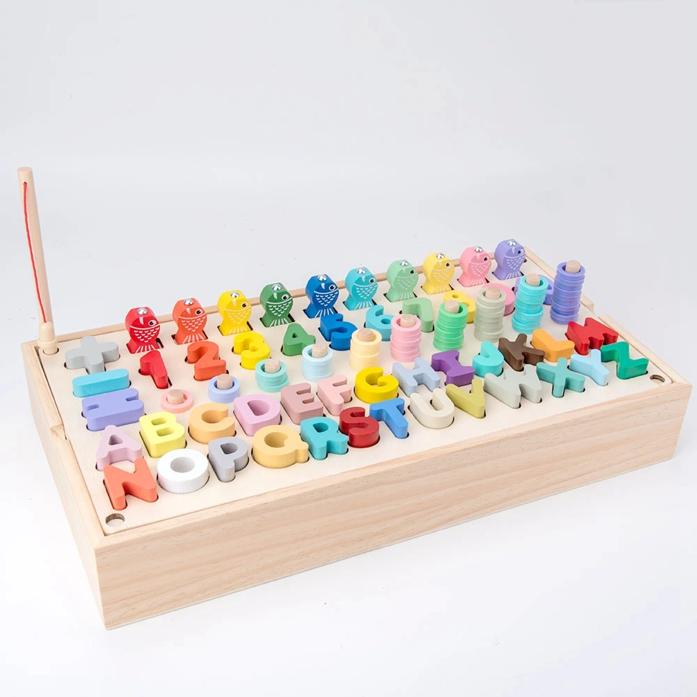 Дошкольные деревянные Обучающие игрушки Монтессори, геометрические фигурки, формы, познавательные, магнитные, рыболовные, математические, занятые, настольные игрушки для детей