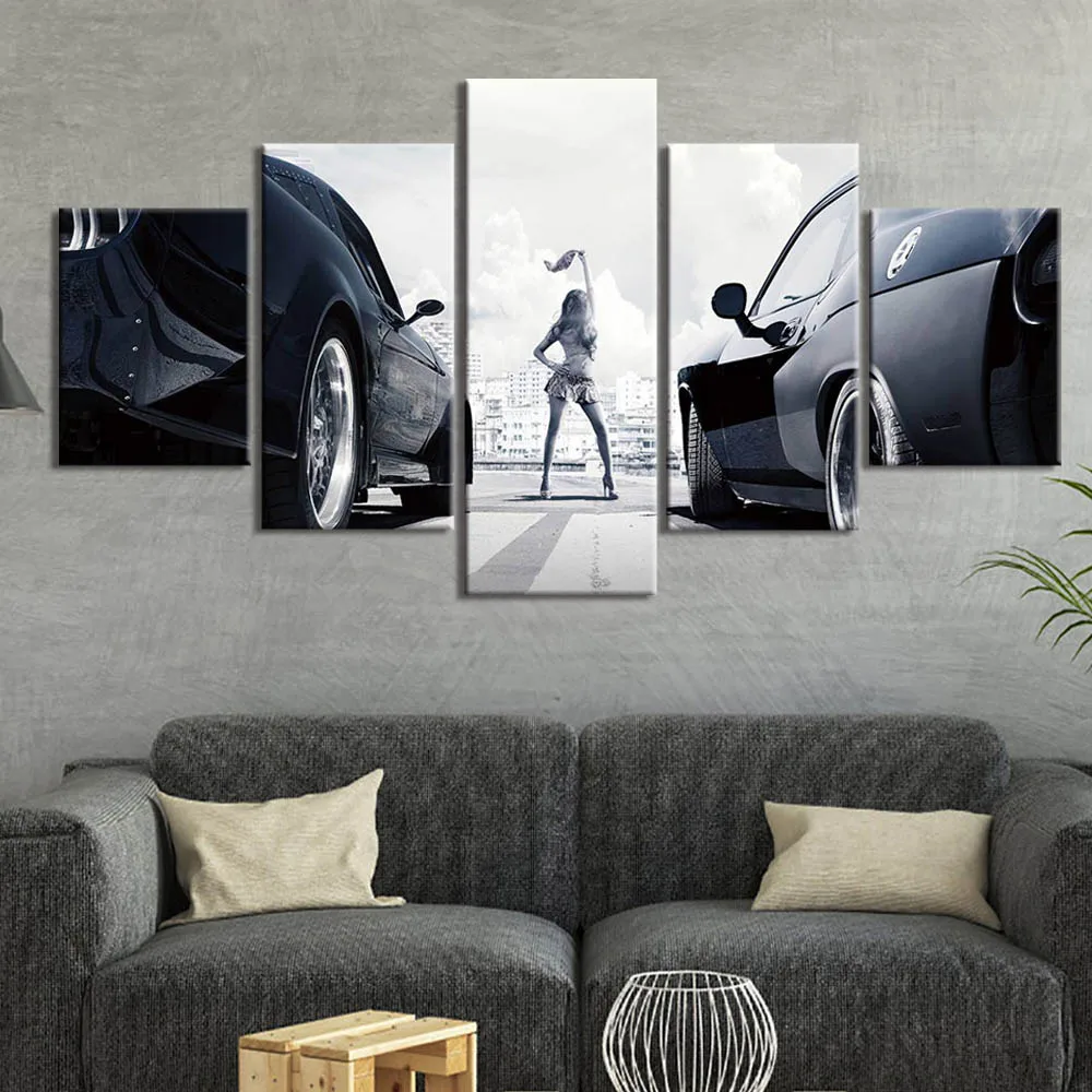 Fast-And-Furious-Racing-Cars-Poster-Canvas-Painting-Wall-Art-Pictures-Frame-Decor-5-Piece-Home