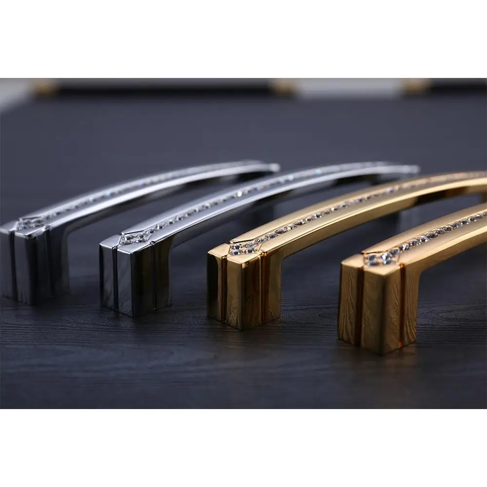 Cabinet Knobs 24K Real Gold Czech Crystal Drawer Door Handle Furniture Knobs Pull Handles Never Fade Gold & Chrome